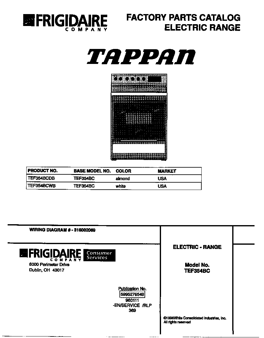 Tappan TEF354BCDB cover diagram