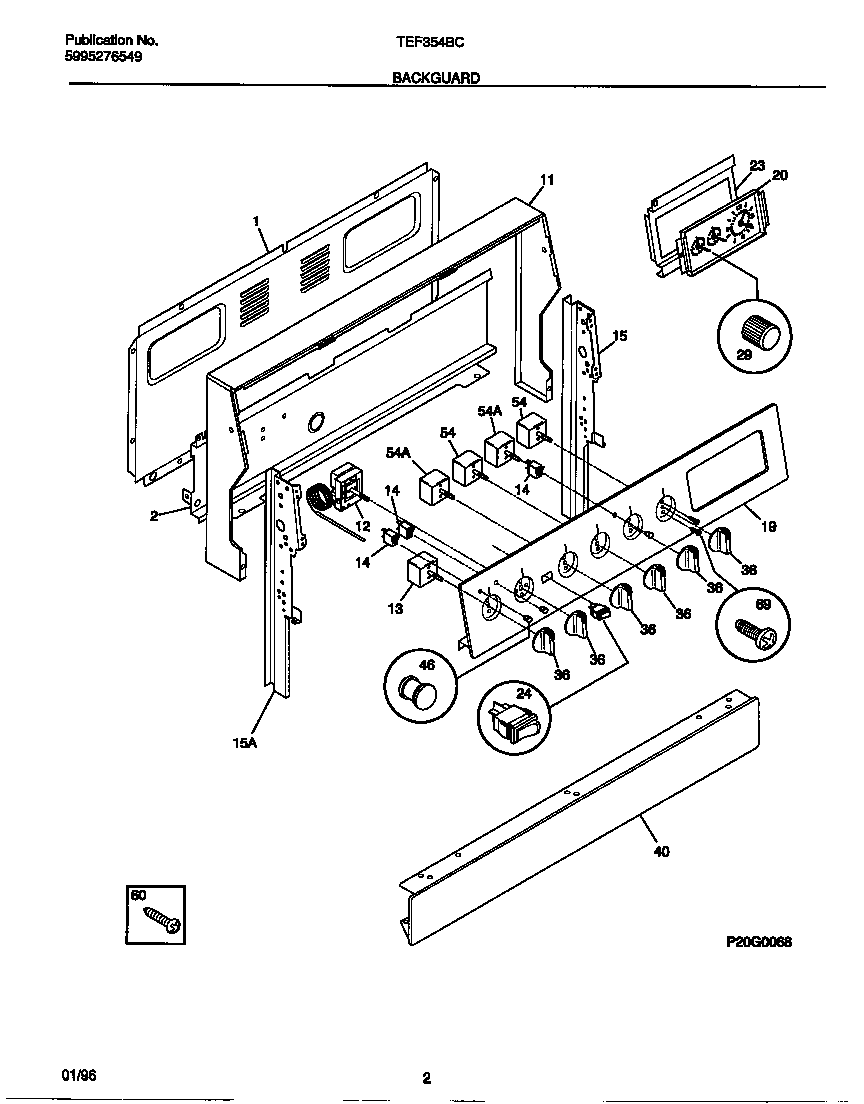 Tappan TEF354BCDB backguard diagram