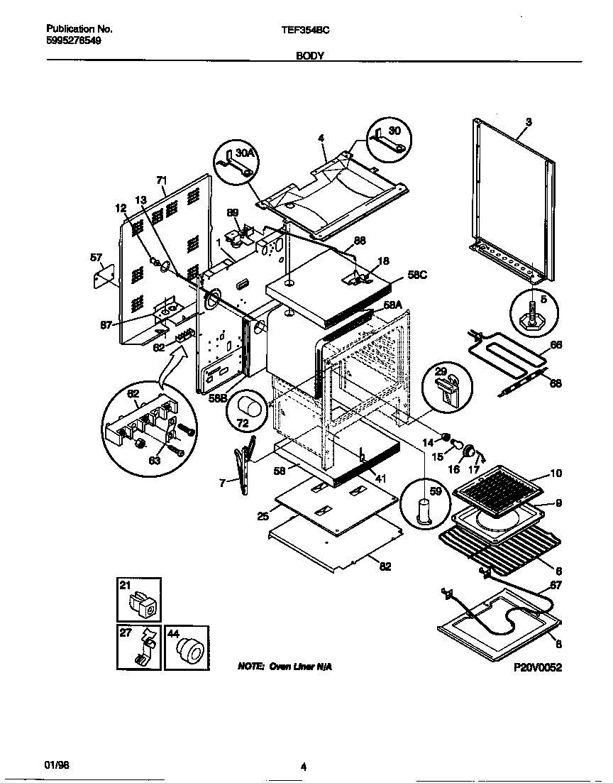 Tappan TEF354BCDB body diagram