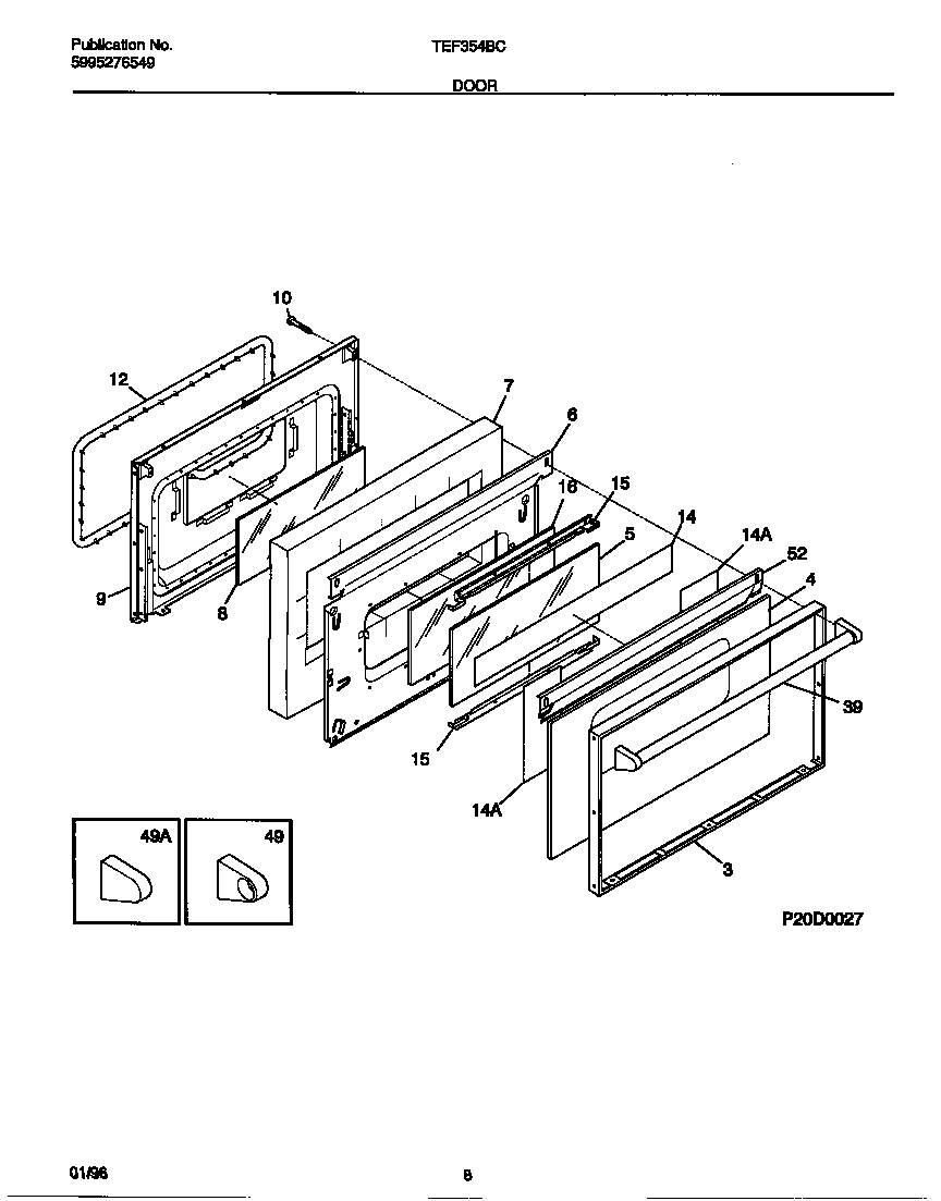 Tappan TEF354BCDB door diagram