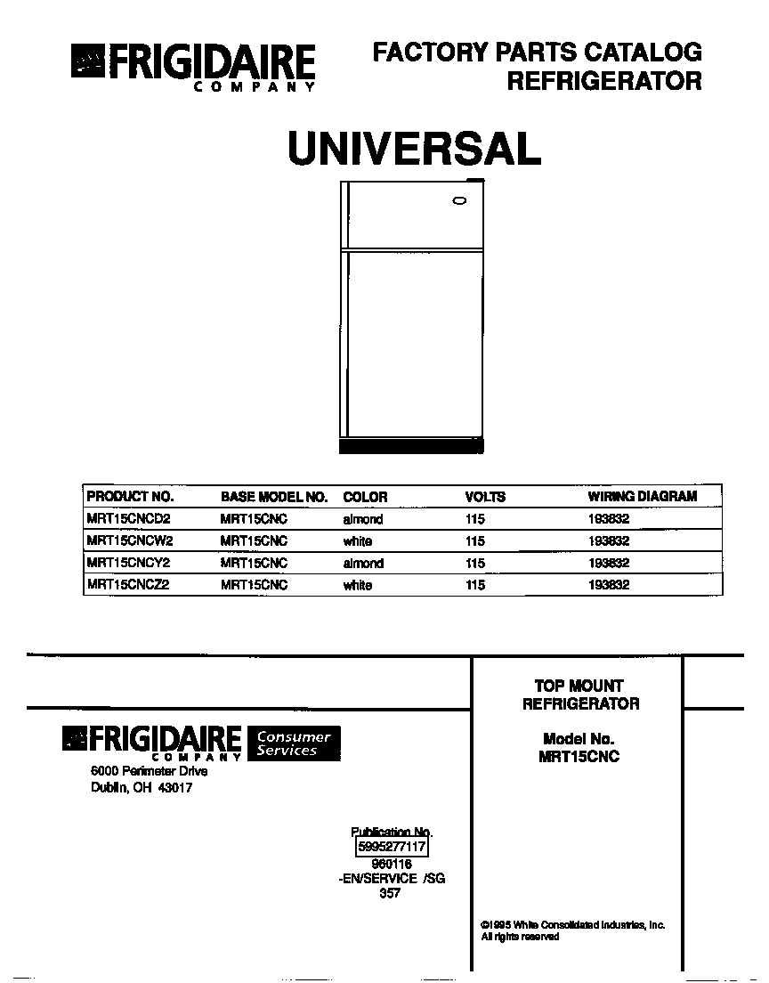 Universal/Multiflex (Frigidaire) MRT15CNCY2 cover diagram