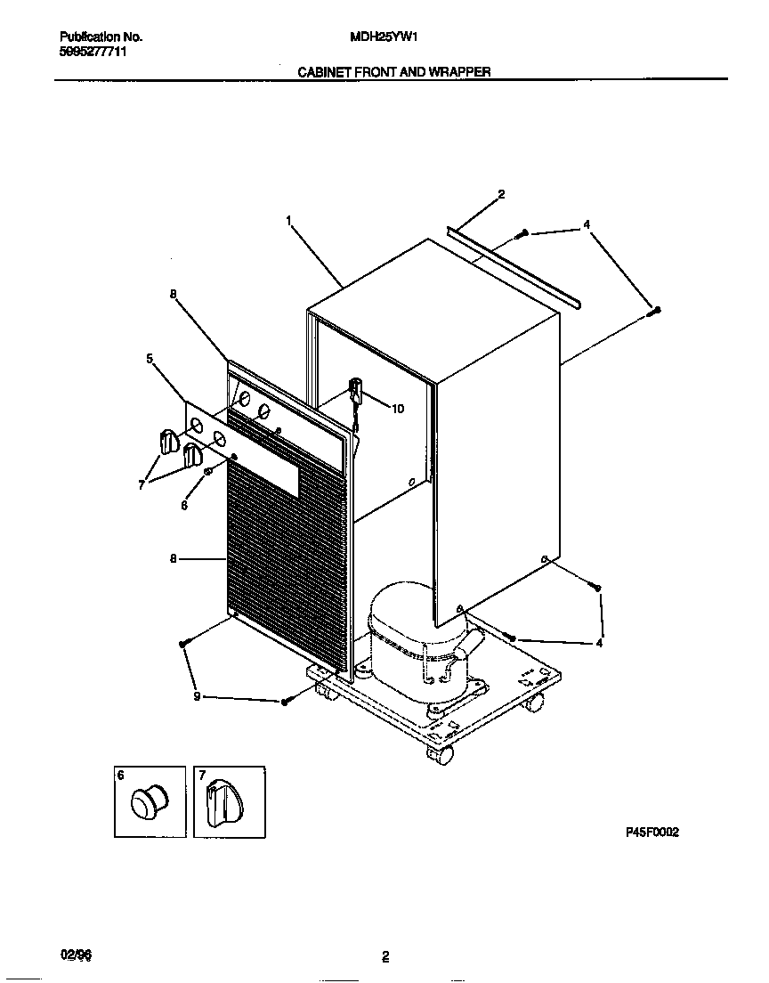 White-Westinghouse MDH25YW1 cabinet front and wrapper diagram
