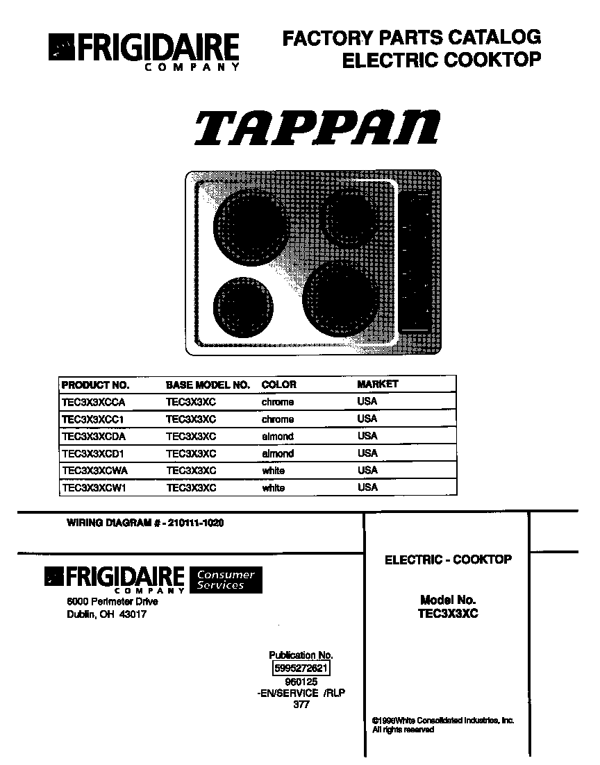 Tappan TEC3X3XCCA cover diagram