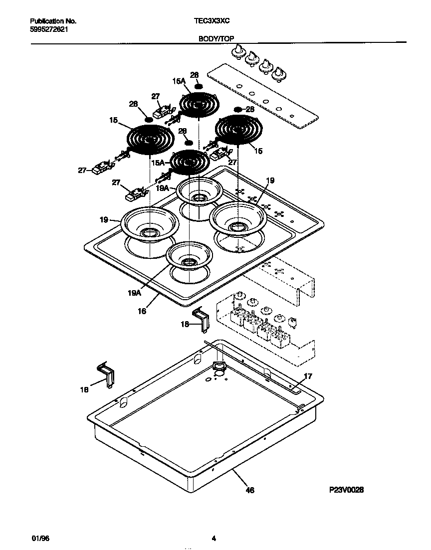 Tappan TEC3X3XCCA body/top diagram