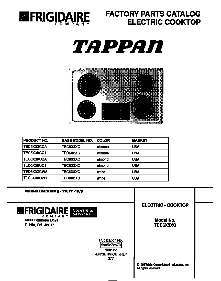 Tappan TEC6X3XCDA cover diagram