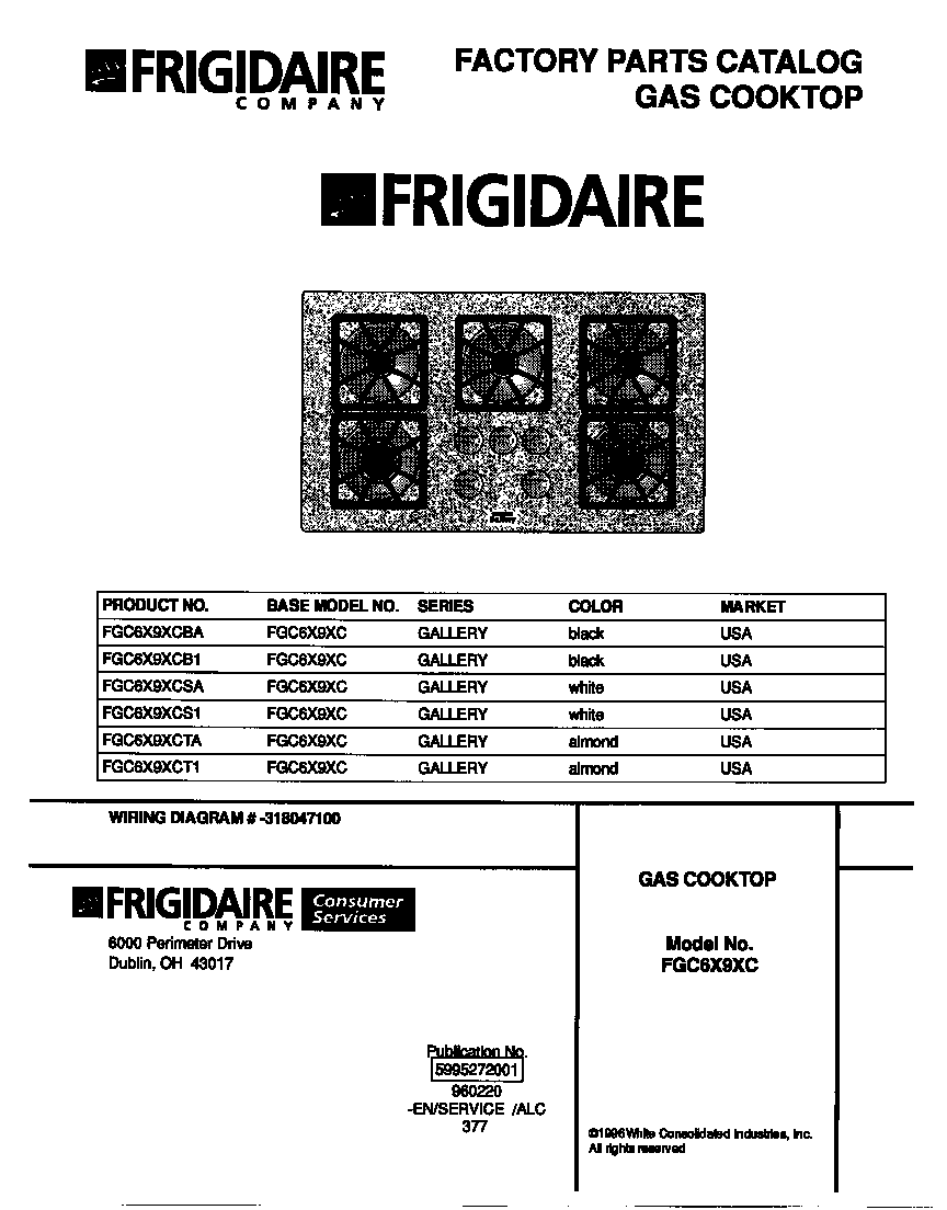 Frigidaire FGC6X9XCT1 cover diagram