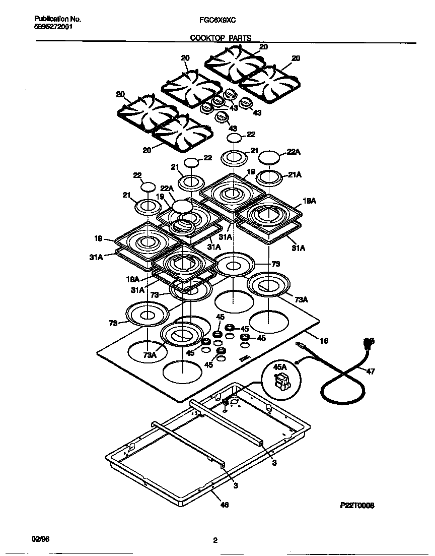 Frigidaire FGC6X9XCT1 cooktop parts diagram