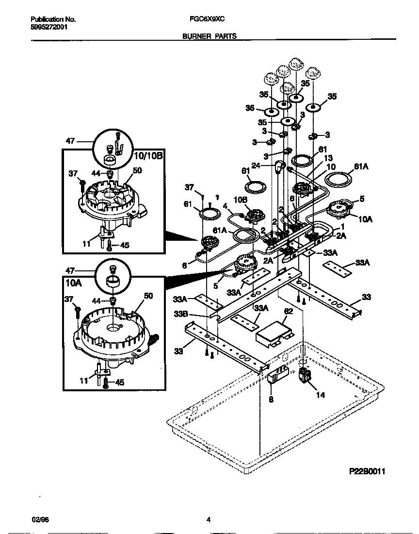 Frigidaire FGC6X9XCT1 burner parts diagram