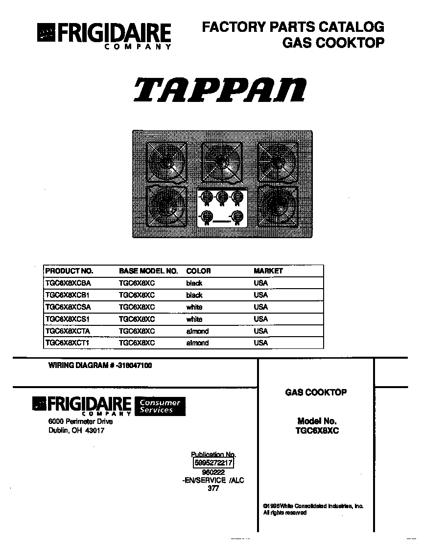 Tappan TGC6X8XCS1 cover diagram