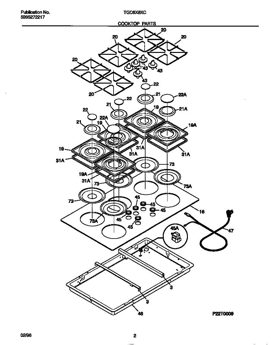 Tappan TGC6X8XCS1 cooktop parts diagram