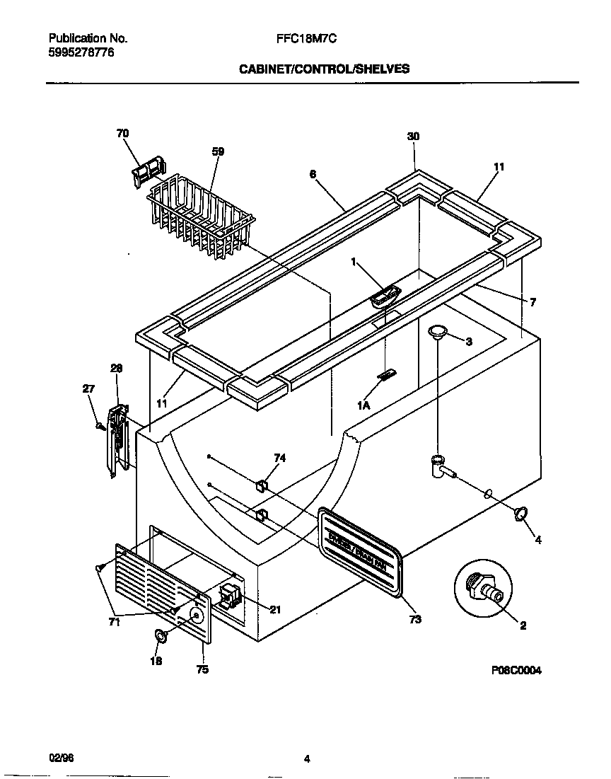 Frigidaire FFC18M7CW1 cabinet/control/shelves diagram
