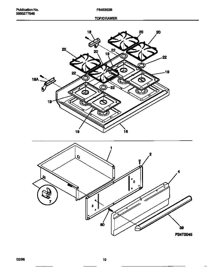 Frigidaire F64B353BDB top/drawer diagram
