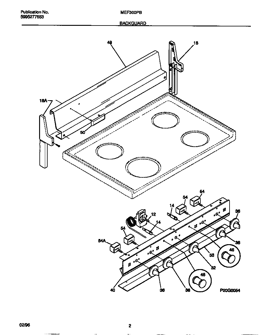Universal/Multiflex (Frigidaire) MEF300PBDF backguard diagram