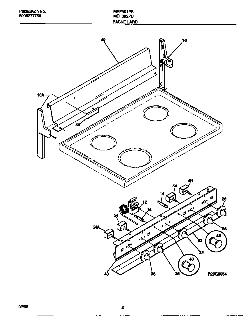 Universal/Multiflex (Frigidaire) MEF301PBWG backguard diagram