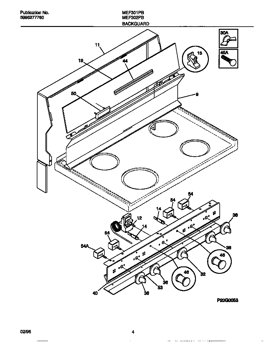 Universal/Multiflex (Frigidaire) MEF301PBWG backguard diagram