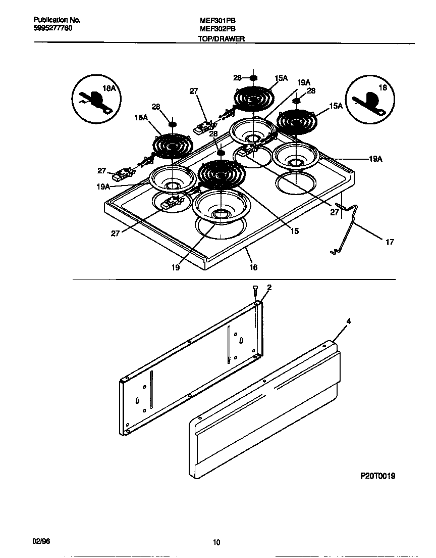 Universal/Multiflex (Frigidaire) MEF301PBWG top/drawer diagram