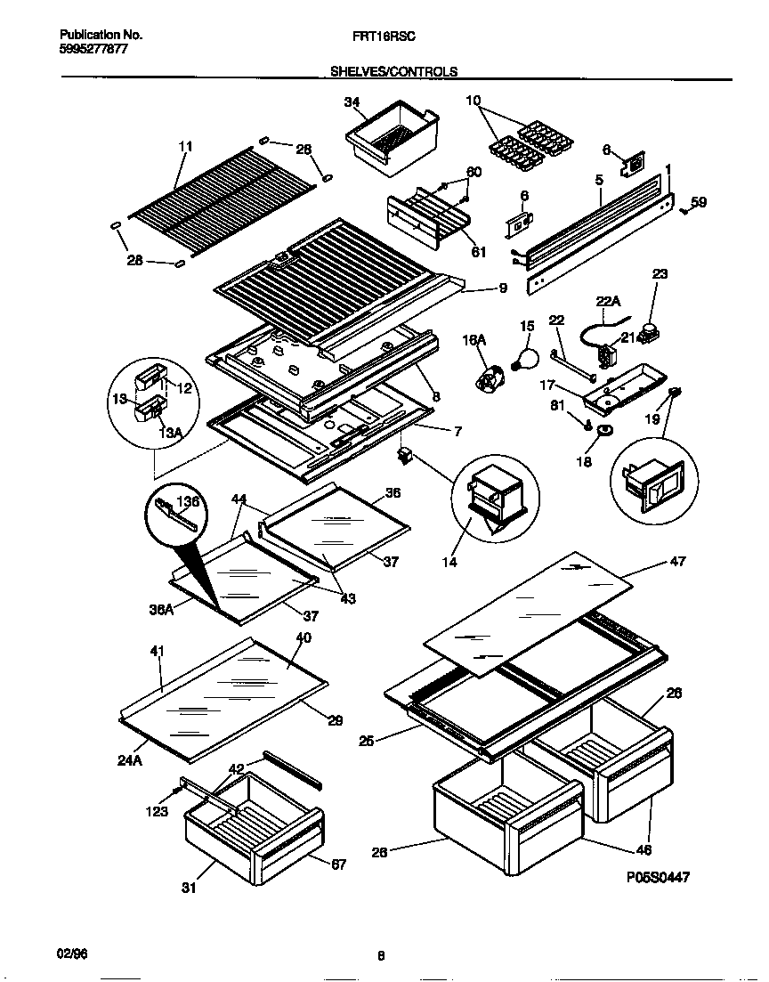 Frigidaire FRT16RSCD1 shelves/controls diagram