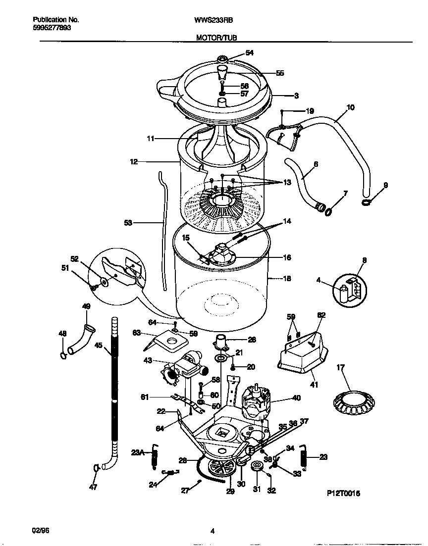 White-Westinghouse WWS233RBD1 motor/tub diagram