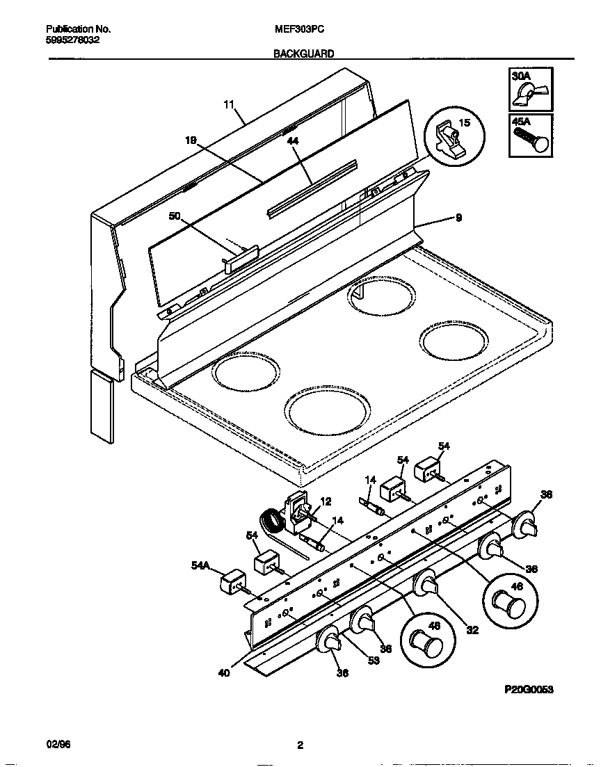 Universal/Multiflex (Frigidaire) MEF303PCDD backguard diagram