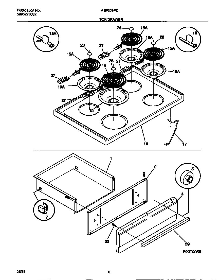 Universal/Multiflex (Frigidaire) MEF303PCDD top/drawer diagram