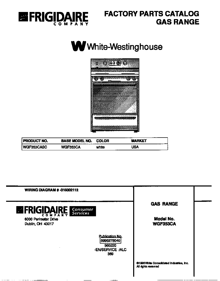 White-Westinghouse WGF353CASC cover diagram