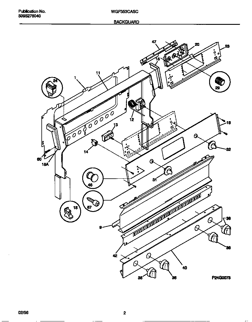 White-Westinghouse WGF353CASC backguard diagram