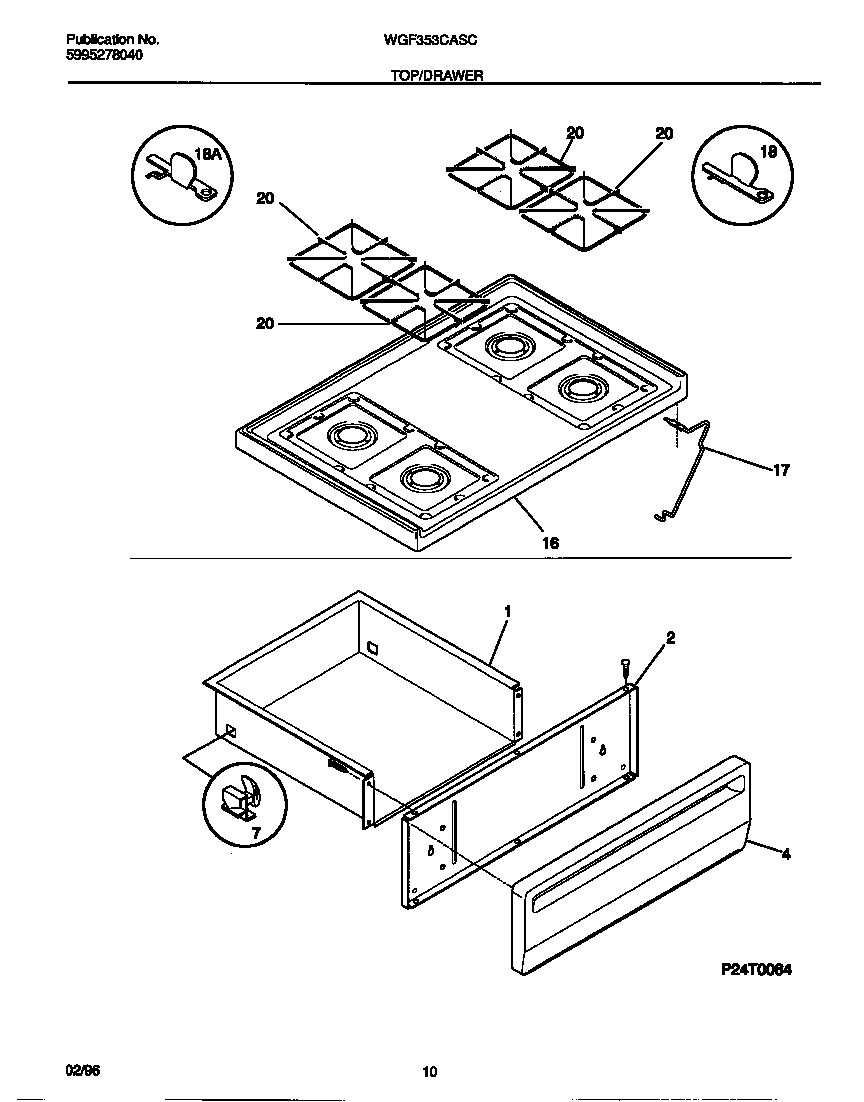 White-Westinghouse WGF353CASC top/drawer diagram