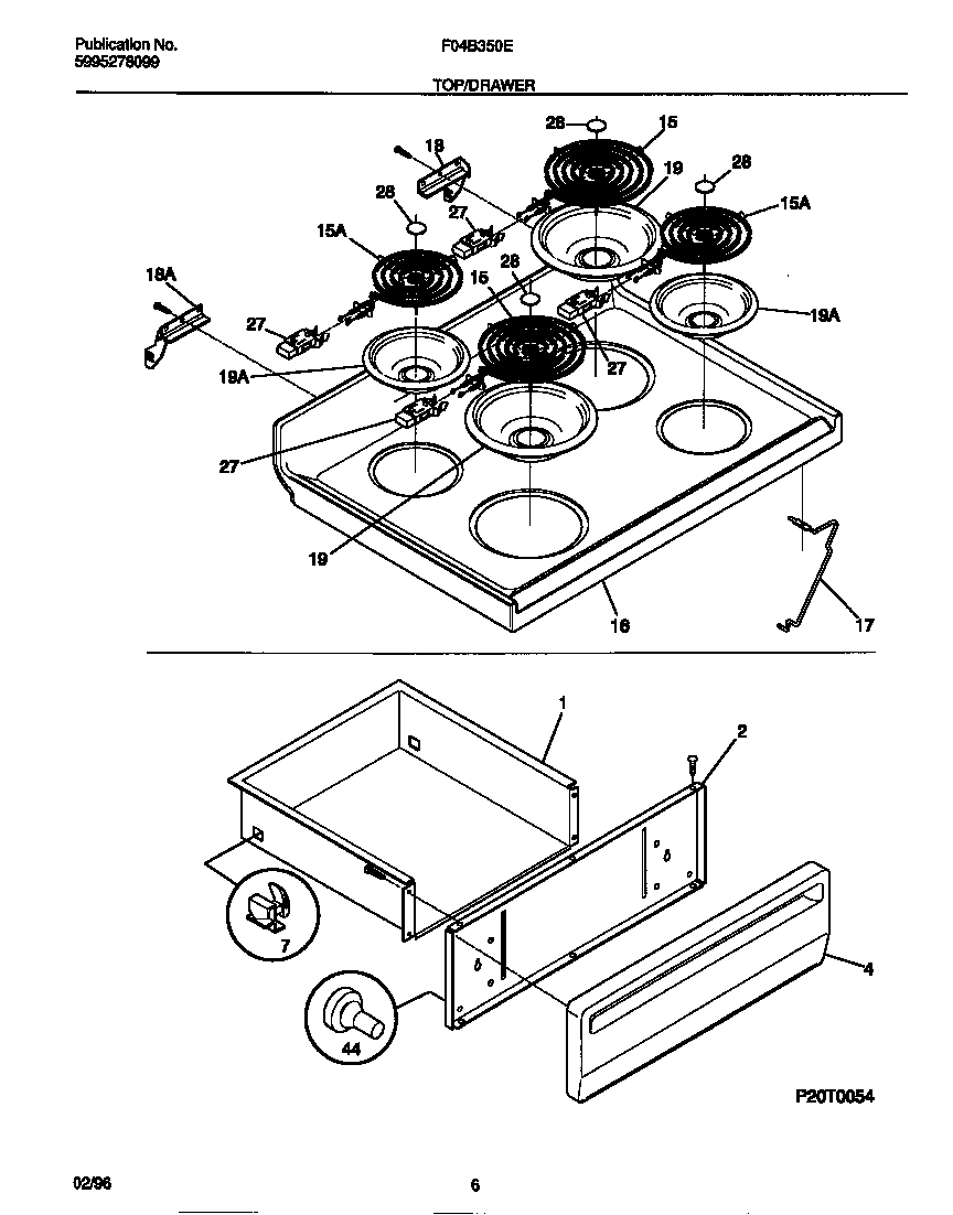 Frigidaire F04B350EDA top/drawer diagram