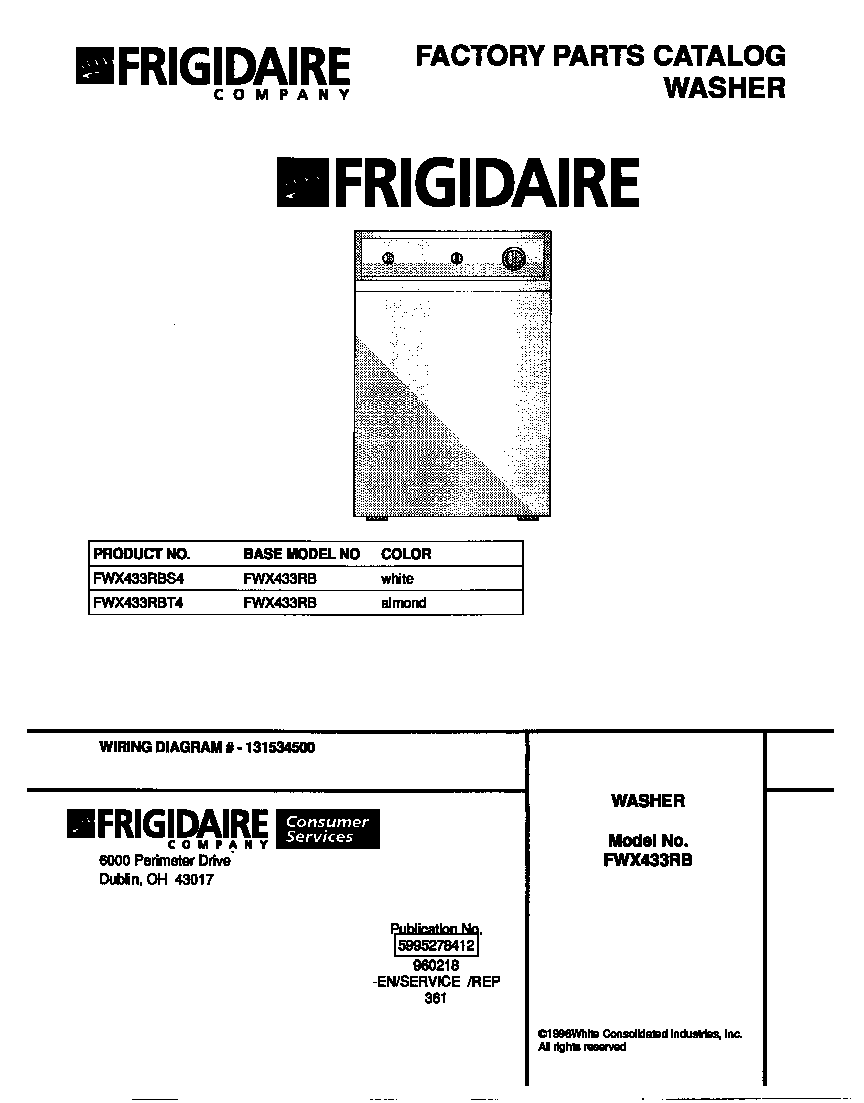 Frigidaire FWX433RBS4 cover diagram