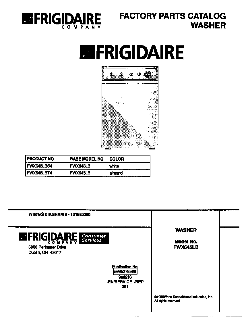 Frigidaire FWX645LBS4 cover diagram