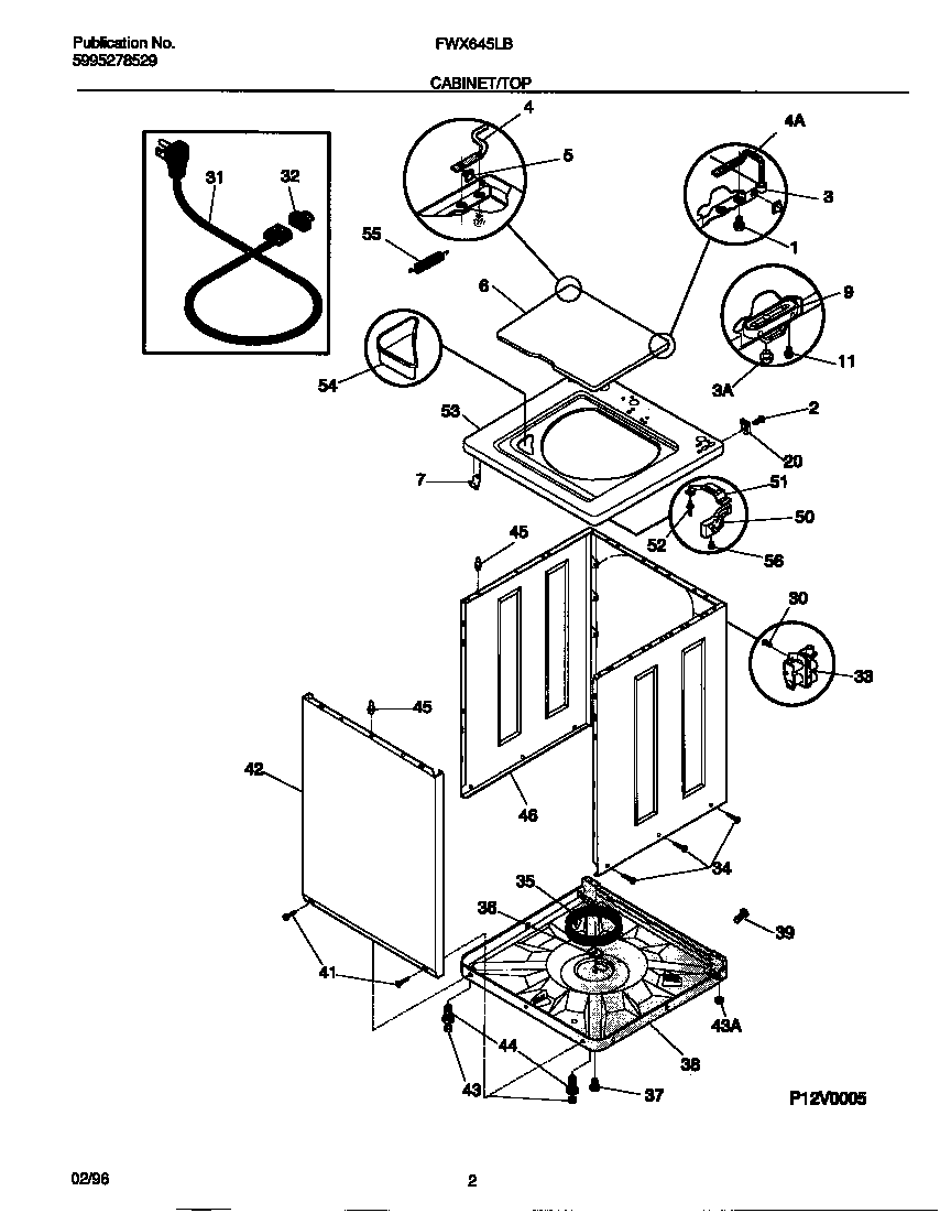 Frigidaire FWX645LBS4 cabinet/top diagram