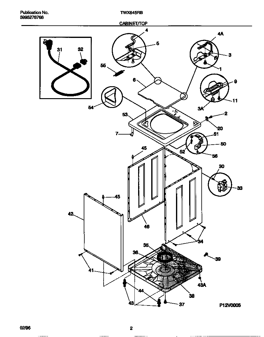 Tappan TWX645RBD4 cabinet/top diagram