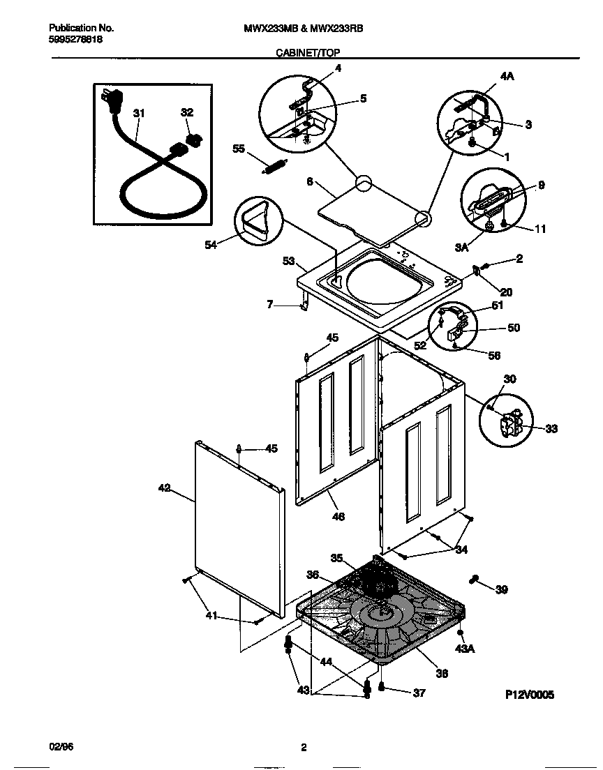 Universal/Multiflex (Frigidaire) MWX233MBW3 cabinet/top diagram