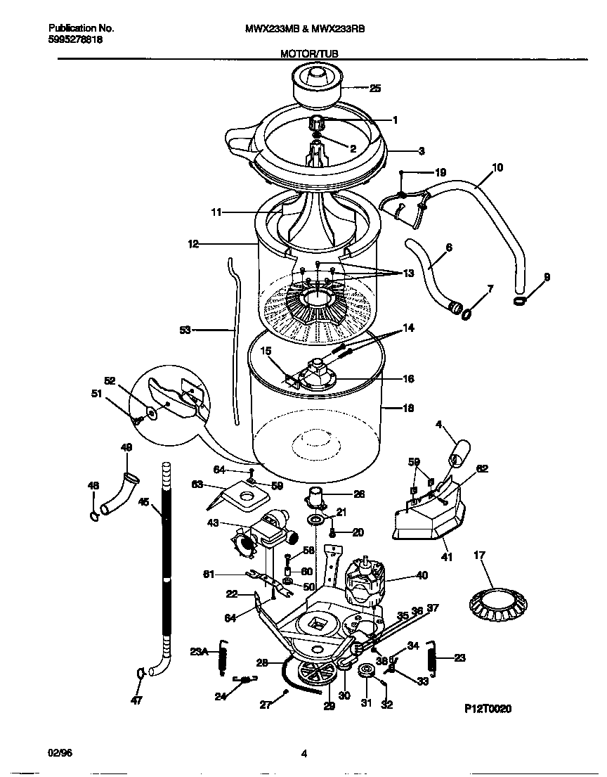 Universal/Multiflex (Frigidaire) MWX233MBW3 motor/tub diagram