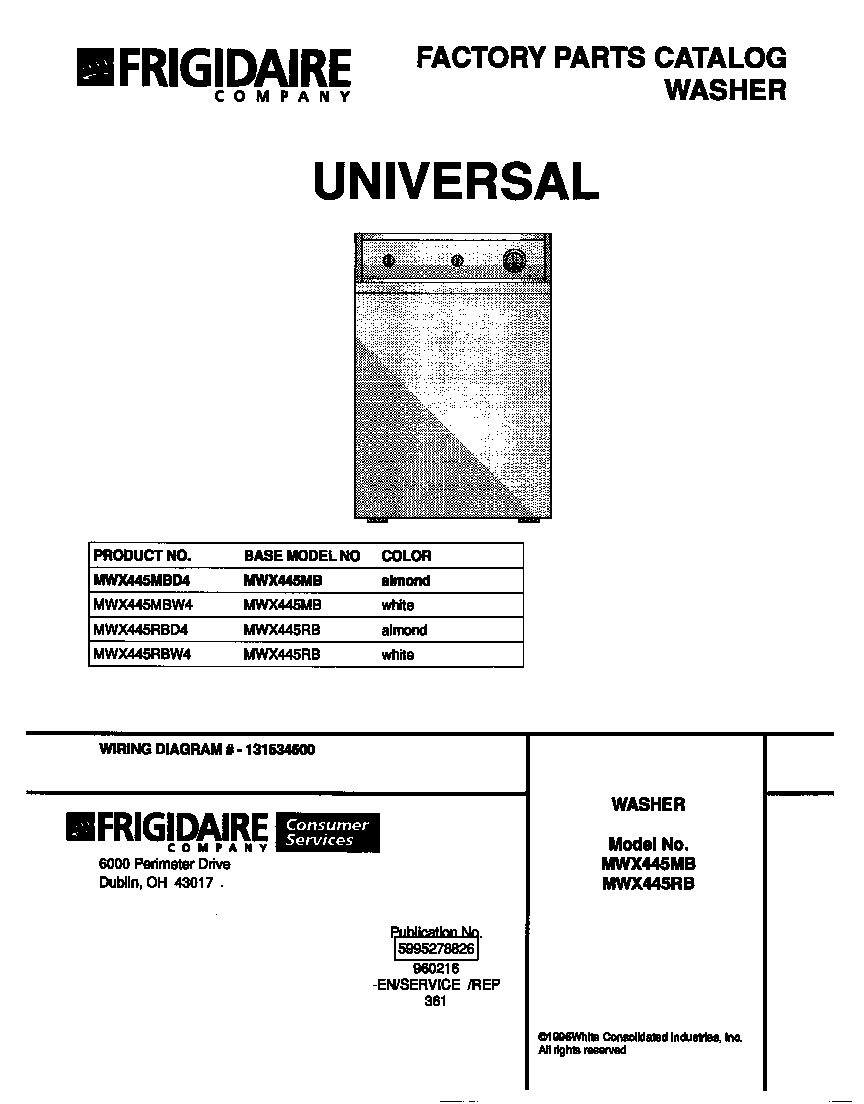 Universal/Multiflex (Frigidaire) MWX445MBW4 cover diagram