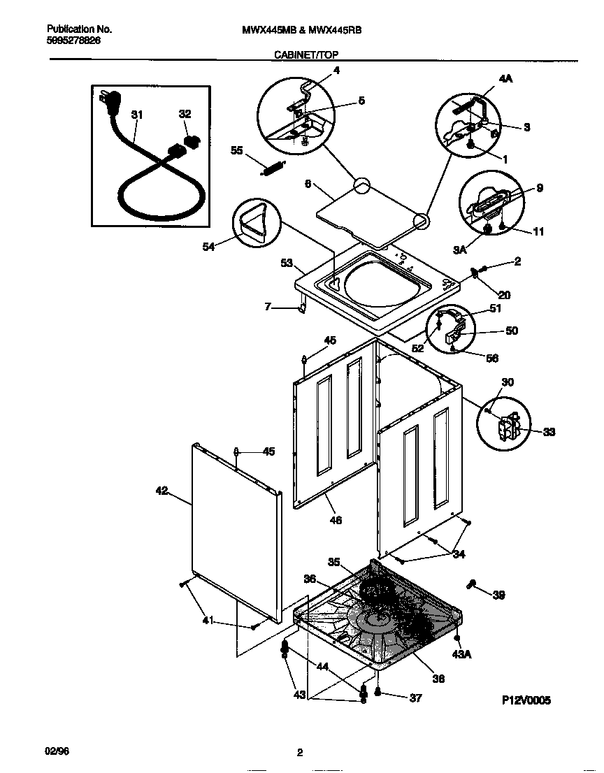 Universal/Multiflex (Frigidaire) MWX445MBW4 cabinet/top diagram