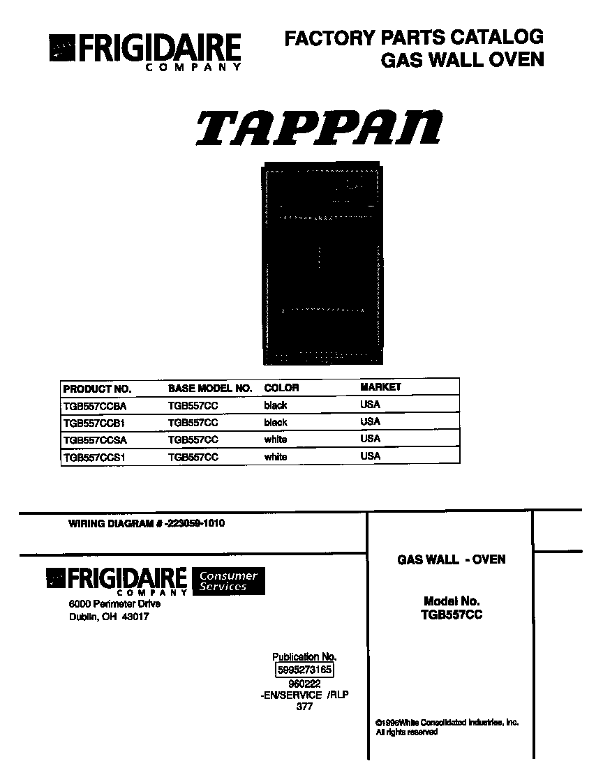 Tappan TGB557CCB1 cover diagram