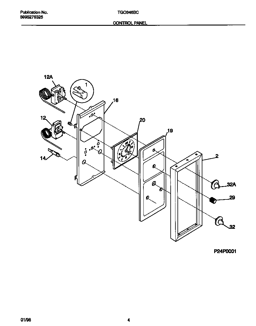 Tappan TGO346BCWB control panel diagram