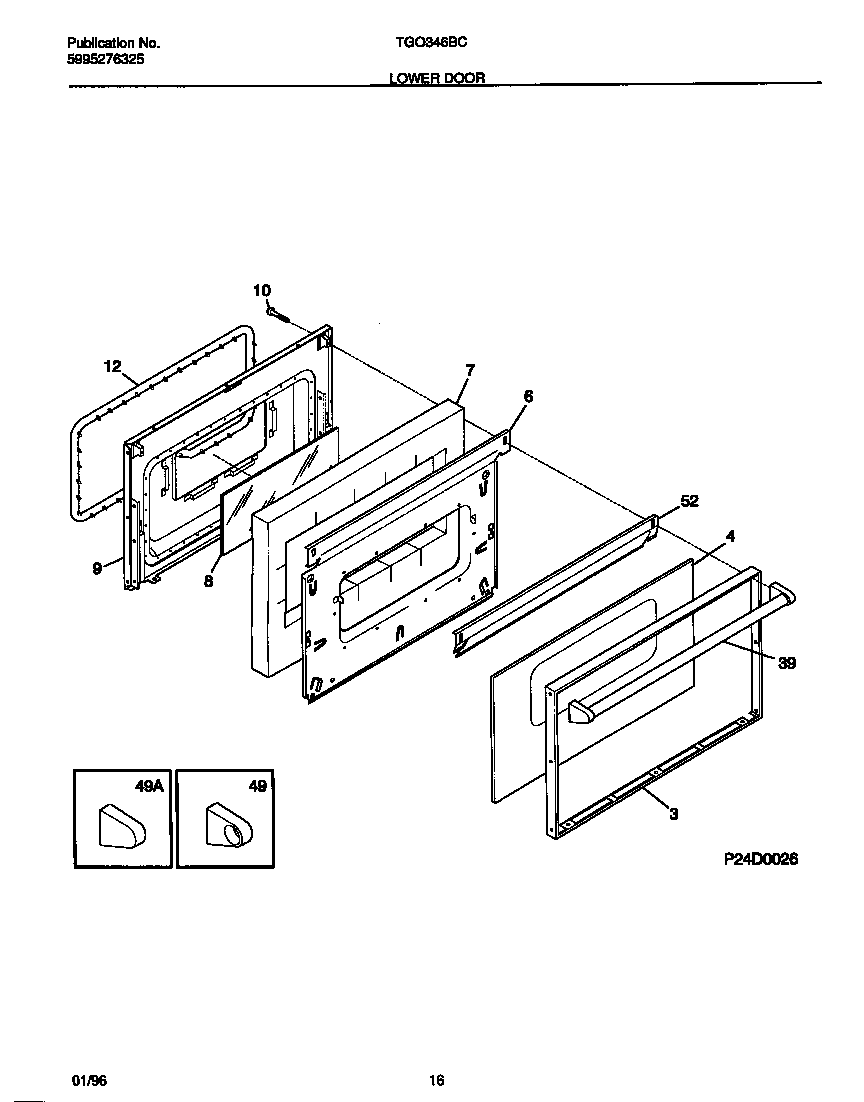 Tappan TGO346BCWB lower door diagram
