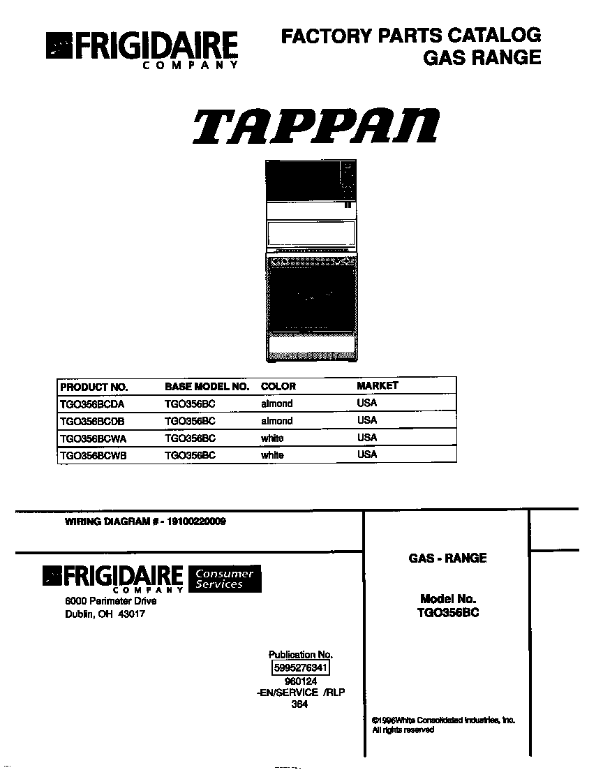 Tappan TGO356BCWB cover diagram
