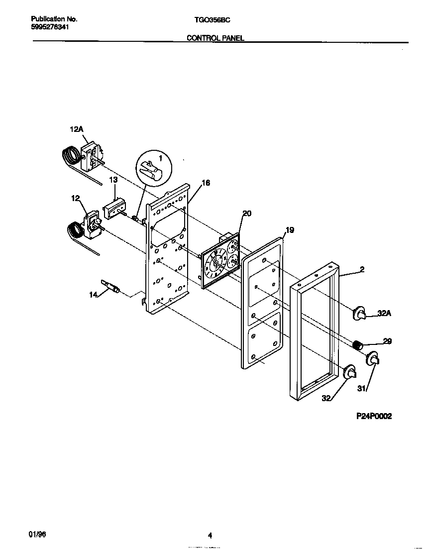 Tappan TGO356BCWB control panel diagram