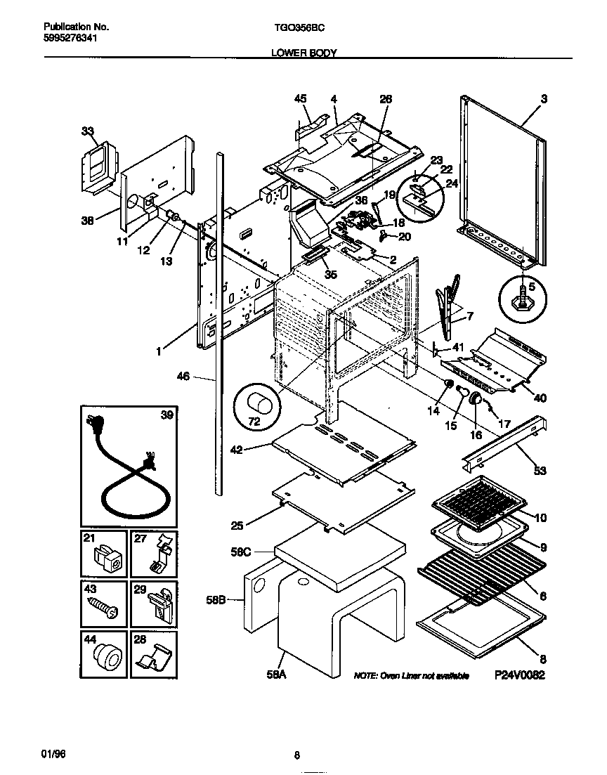 Tappan TGO356BCWB lower body diagram