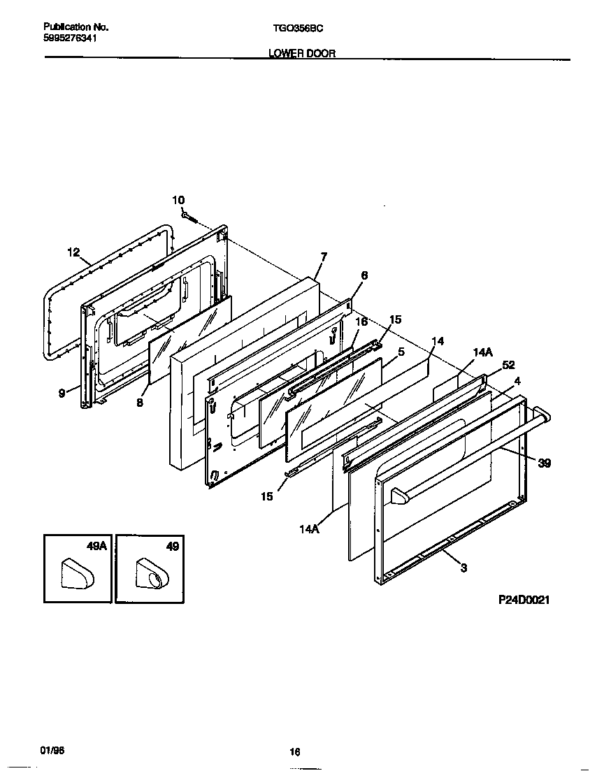 Tappan TGO356BCWB lower door diagram
