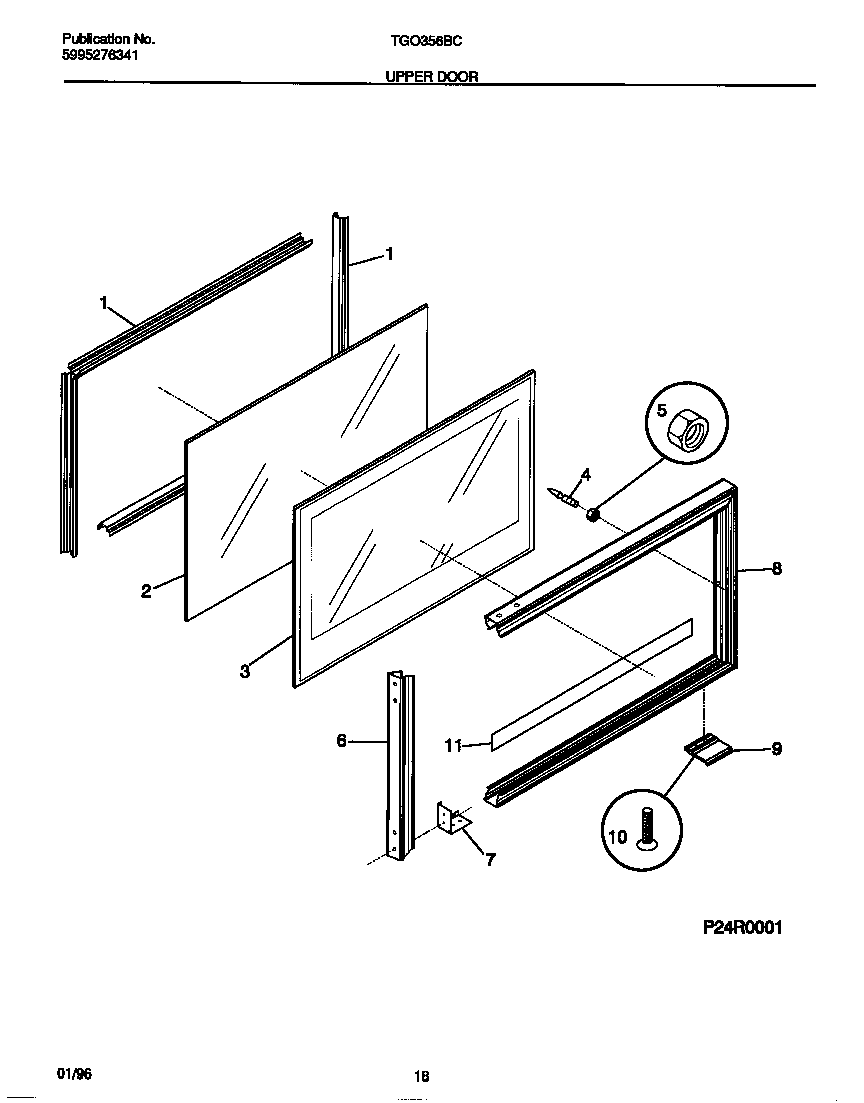 Tappan TGO356BCWB upper door diagram