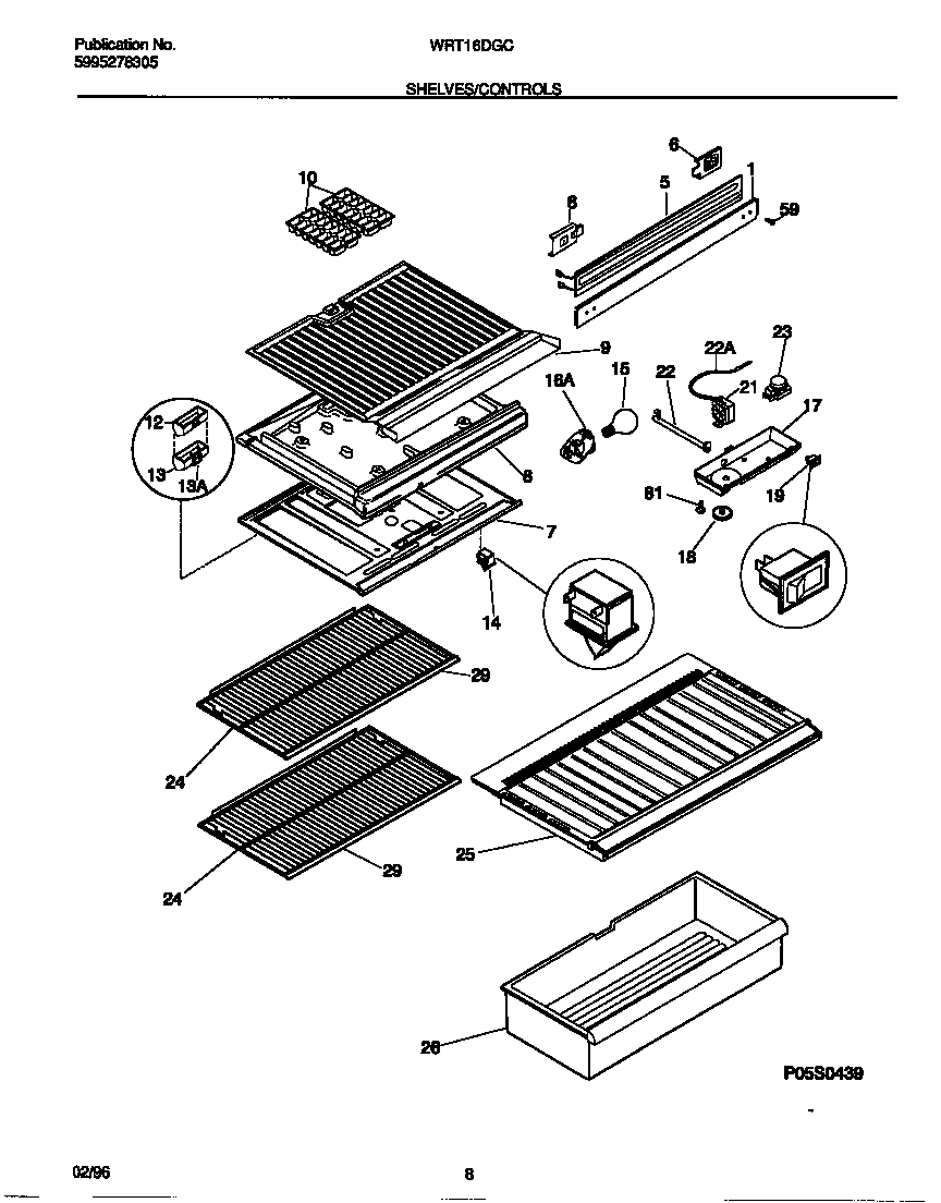 White-Westinghouse WRT16DGCZ2 shelves/controls diagram