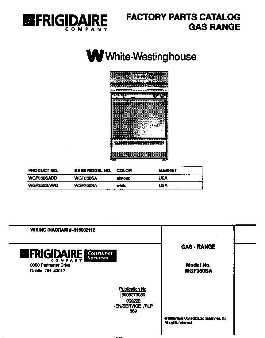 White-Westinghouse WGF350SADD cover diagram
