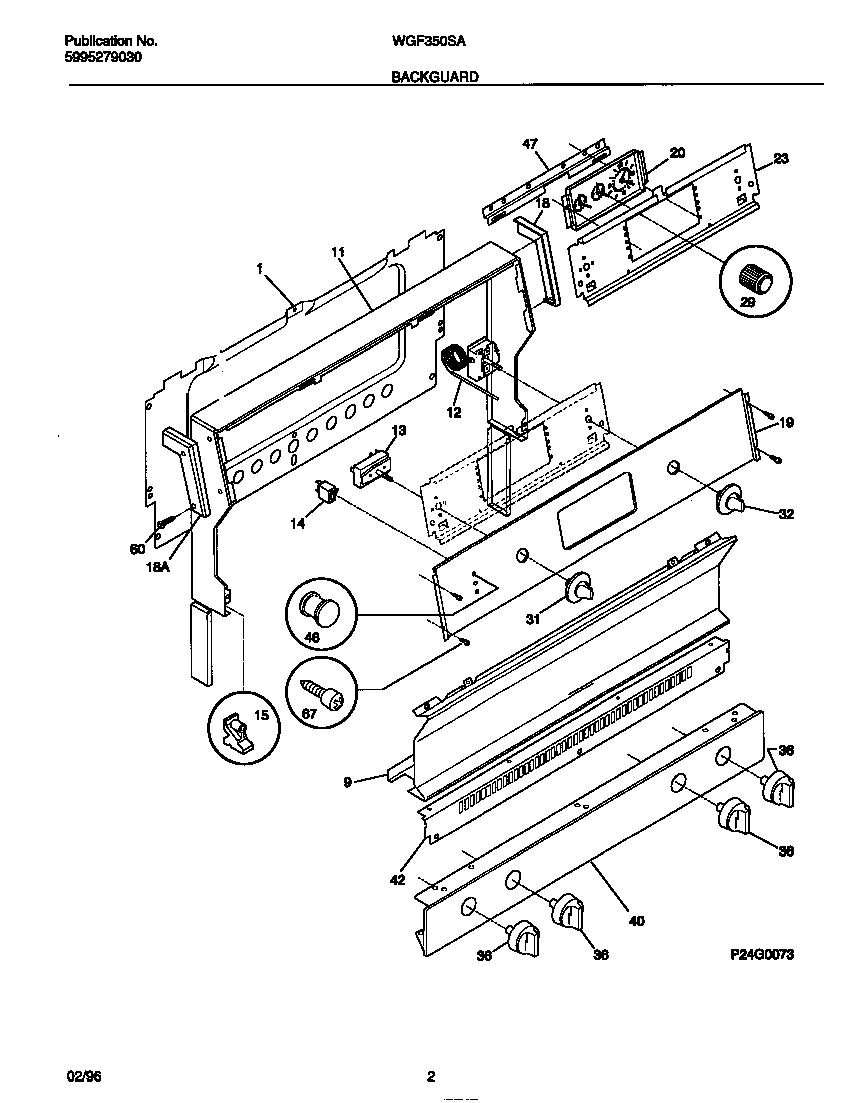 White-Westinghouse WGF350SADD backguard diagram