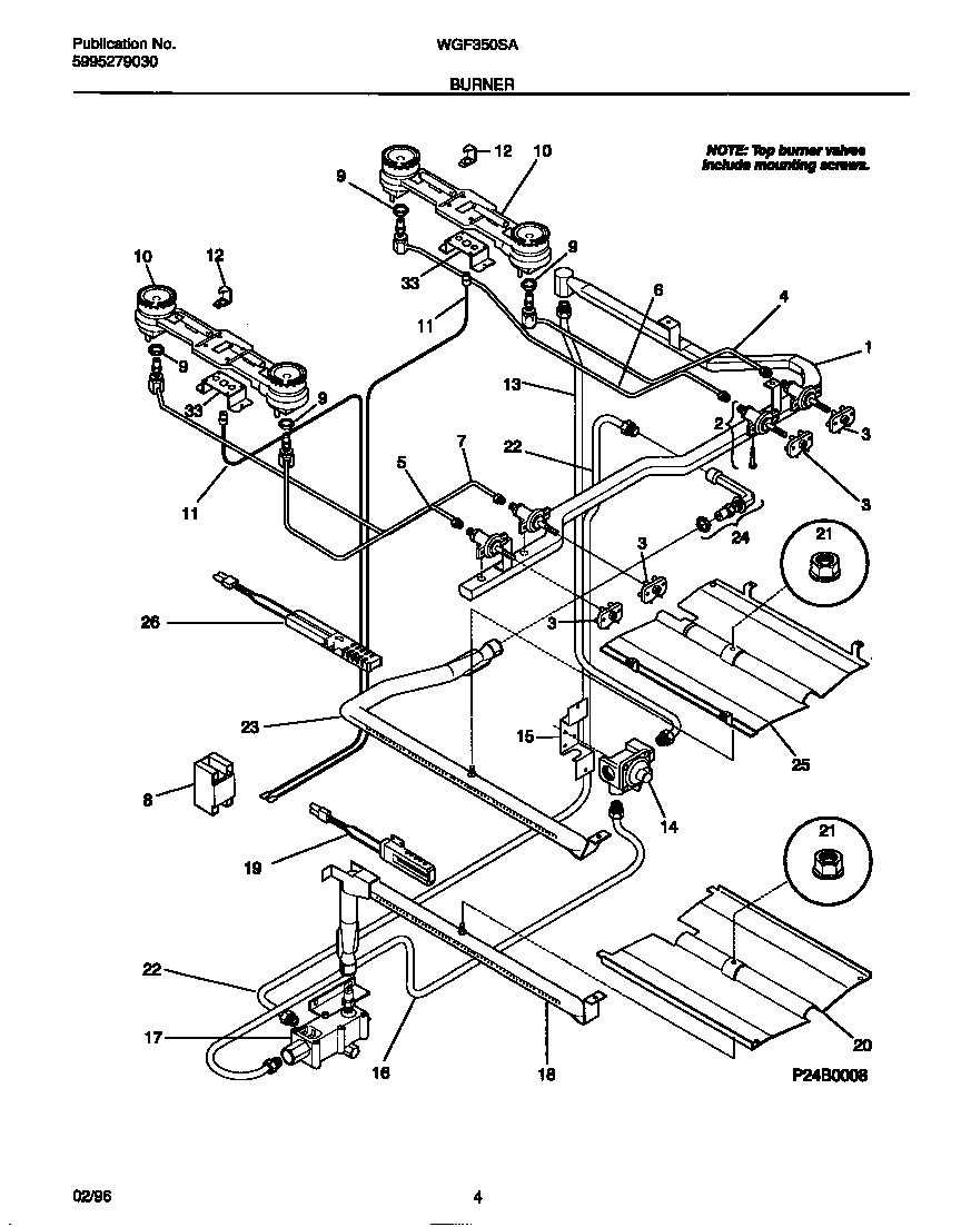 White-Westinghouse WGF350SADD burner diagram