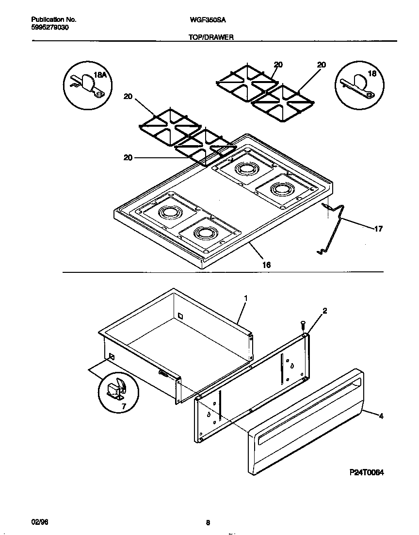 White-Westinghouse WGF350SADD top/drawer diagram