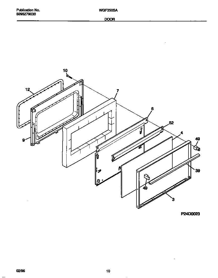 White-Westinghouse WGF350SADD door diagram